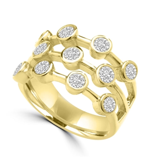 Diamond Essence Round Brilliant Ring with 0.20 Ct. Each Set In Bezel Set Designer Bars, 2.20 Cts.T.W. In 14K Gold Vermeil.