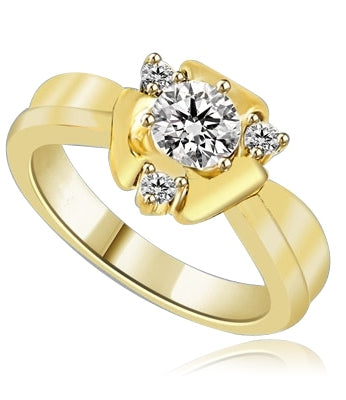 Designer Ring with Round Brilliant Diamond Essence, 0.65Ct in center set in three prongs nd Melee on corners to add more sparkles,0.75Cts. T.W. set in 14K Gold Vermeil.
