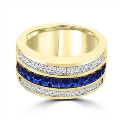 Sparkling Ring with three rows of Brilliance. Sapphire Essence Baguettes center is accentuated by Channel set Princess cut Diamond Essence Masterpieces. 5.0 cts.t.w. in Gold Vermeil.
