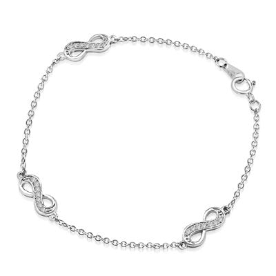 Infinity Bracelet with 0.20 ct. Round Brilliant Diamond Essece Round Stones. 7" Length, 14K Solid White Gold.