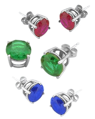 14K Solid White Gold Gold earring in Sapphire Ruby Emerald