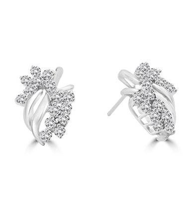 14K White Gold cluster earrings with round jewels. 3.0 cts.t.w.