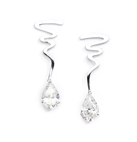 14K Solid White Gold spiral earrings, 6.0 cts.t.w. with pear cut drops. As thrilling as a rendezvous in the glade.