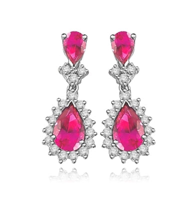 7 ct ruby essence, 2 ct ruby accents white earrings