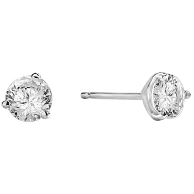 Pair of Studs in three prongs Martini Setting, Round Diamond Essence in each stud. 2.0 Cts T.W. set in 14K Solid White Gold.
