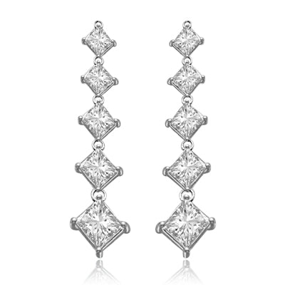 5 princess cut square Stone white gold drop earring