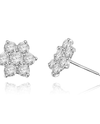 Perfect Holiday and Mother's Day Gift. Traditional flower set Earring. 3.0 Cts.T.W. in 14k Solid White Gold.
