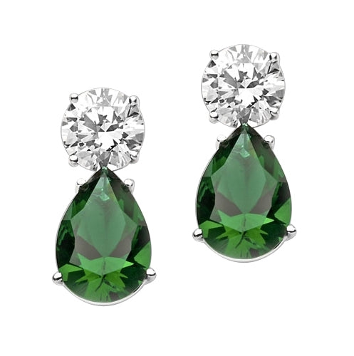 Best Selling Tear Drop Diamond Essence Earrings - White Brilliant Round Stone is 2 Ct and Emerald Pear Stone is 5 Ct. A Brilliant Sparkle of 14 Cts. T.W. for the pair of earrings! In 14k Solid White Gold.