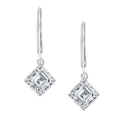Asscher Cut Leverback Earrings. 2.0 Ct. T.W. set in 14K Solid White Gold.