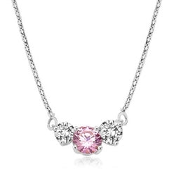 Pink Essence stone accompanied by Diamond Essence stones on each side to make delicate but stunning looking necklace. 14K Solid Gold. 4.0 cts. T.W. on 16 inch White Gold Chain.