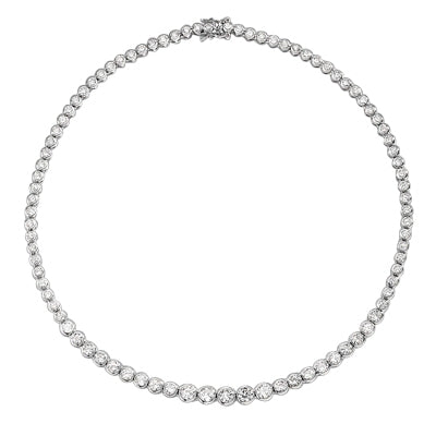 16" long Designer Necklace with Bezel set, graduating Round Diamond Essence, appx 18.0 cts.T.W. set in 14K Solid White Gold.