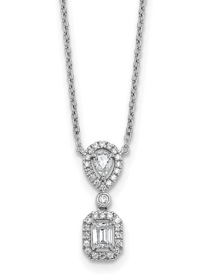 Prong Set Halo Necklace with Diamond Essence Brilliant stones in 14K White Gold