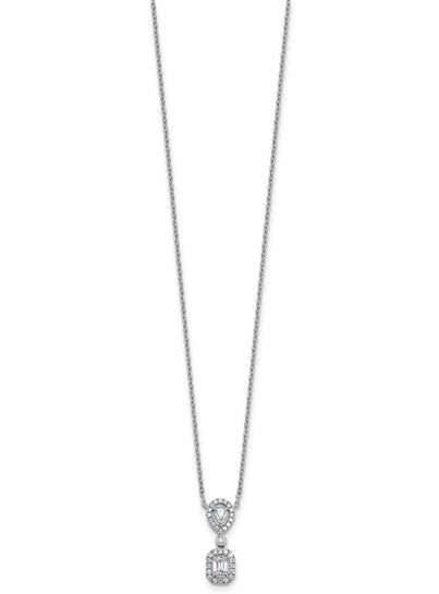 Prong Set Halo Necklace with Diamond Essence Brilliant stones in 14K White Gold