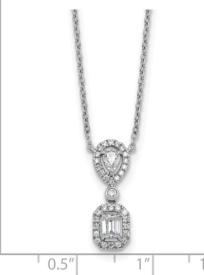 Prong Set Halo Necklace with Diamond Essence Brilliant stones in 14K White Gold
