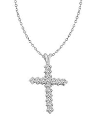 14K White Gold Cross Pendant with Round Brilliant Diamond Essence Stones,1.25 Cts.T.W.