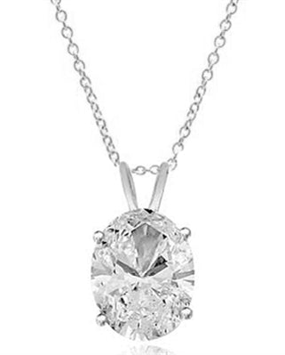 Solitaire Pendant with Oval Cut Diamond Essence in 14K Solid White Gold.