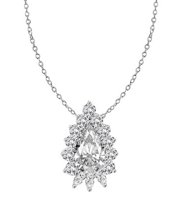 Clip Pearl Enhancer with 4 Ct. Pear Diamond Essence Center Enhanced by Round Brilliant And Marquise Cut Stones Forming 5.20 Cts. T.W. in White Gold.