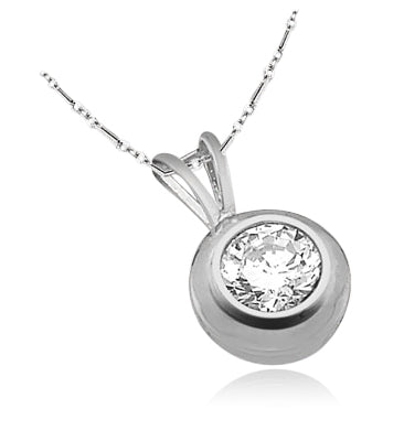 1 ct bezel set round stone white gold pendant