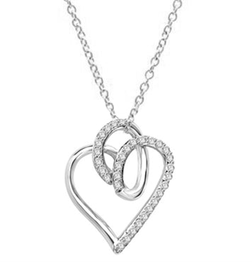 Superb Heart Shaped Pendant with Brilliant Diamond Essence Stones on Fluttery Curves. 1.5 Cts. T.W. In 14k Solid White Gold.