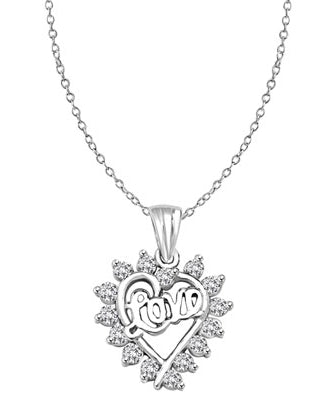 Diamond Essence LOVE Pendant with 0.6 Ct.T.W Round Brilliant Melee,14K Solid White Gold.