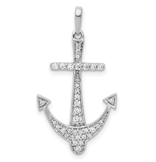 Prong Set Round Diamond Anchor Pendant in 14K White Gold