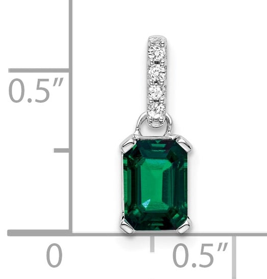 Lab grown diamond and emerald color pendant in 14k white gold prong setting