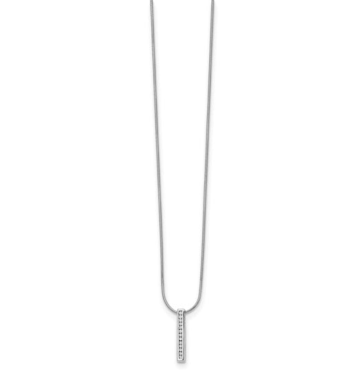 Channel Set Vertical Bar Necklace with Diamond Essence Lab Grown Round Stones In 14K Solid White Gold