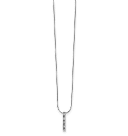 Channel Set Vertical Bar Necklace with Diamond Essence Lab Grown Round Stones In 14K Solid White Gold