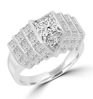 14K Solid Gold ring with 2.0 cts. center Octrillion stone flanked by round stones all the way down. 8.30 cts.t.w.