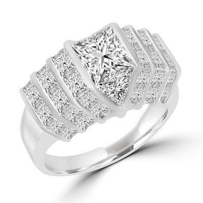 14K Solid Gold ring with 2.0 cts. center Octrillion stone flanked by round stones all the way down. 8.30 cts.t.w.
