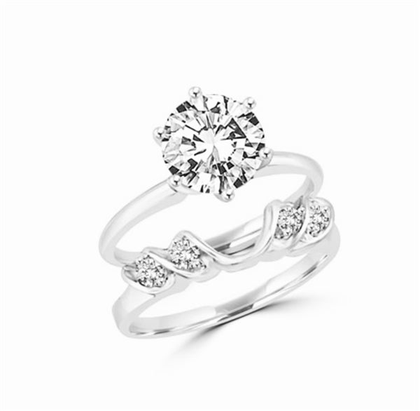 14K Solid White Gold swanky ring wrap with round jewels. 0.16 cts. tw. This item does not include solitaire ring.