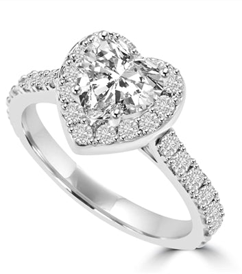 Diamond Essence 1 Ct. Heart In Four Prongs And Surrounded By Melee, 2.50 Cts.T.W. In 14K White Gold.