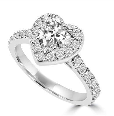 Diamond Essence 1 Ct. Heart In Four Prongs And Surrounded By Melee, 2.50 Cts.T.W. In 14K White Gold.