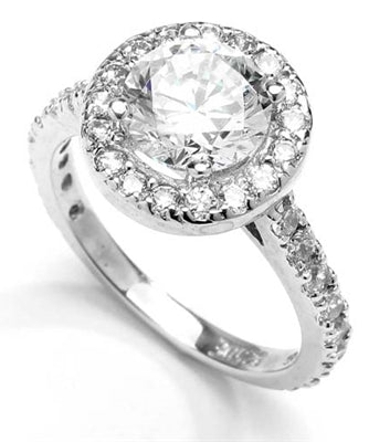 Diamond Essence Halo Setting Designer Ring With 2 Cts. Round Center and Melee around And On The Band, 4.50 Cts.T.W. In 14K White Gold.