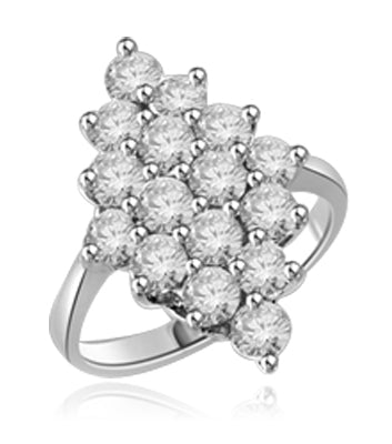 Queen Of Diamonds - Cluster Ring, 1.6 Cts. T.W with Melee Stones appropriately set in a glittering Diamond shape in 14K Solid White Gold.