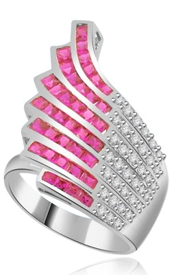 Ring melee and princess cut ruby stones