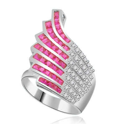 Ring melee and princess cut ruby stones