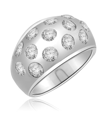 Rich in love is this band with 1.7 Cts Bezel set round brilliants sparkling thru a heavy set of 14K Solid White Gold.