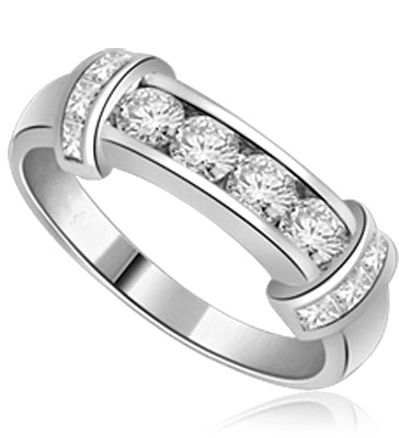 Ruby Essence stones, bar of gems on sides in ring