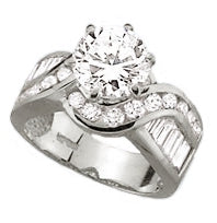 Diamond Essence Designer Ring With 2 Cts. Round Brilliant Set In Six Prongs And Brilliant Channel Set Baguettes And Melee On The Band In 14K White Gold, 4 Cts.T.W.