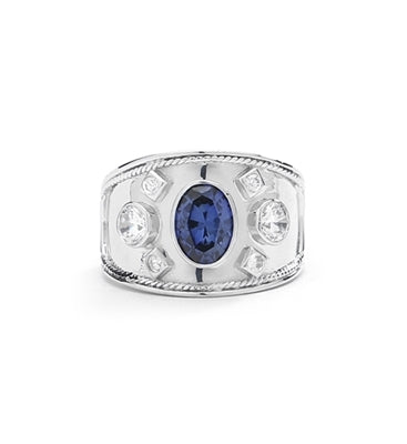 14K Solid White Gold European ring, with a 1.50 cts. oval cut Sapphire Essence center stone and round cut accents.