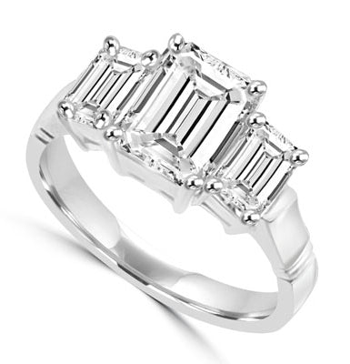 2 ct emerald-cut stone with a white gold ring