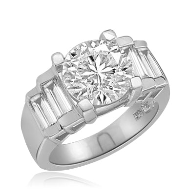 3.5ct round stone and baguettes ring in white gold