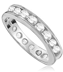 Eternity Band--Flawless round-brilliant Diamond Essence masterpieces completely encircle this channel set wedding band. 2.0 Cts T.W. set in 14K Solid White Gold.