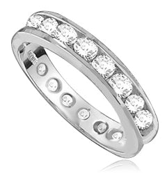 Eternity Band--Flawless round-brilliant Diamond Essence masterpieces completely encircle this channel set wedding band. 2.0 Cts T.W. set in 14K Solid White Gold.
