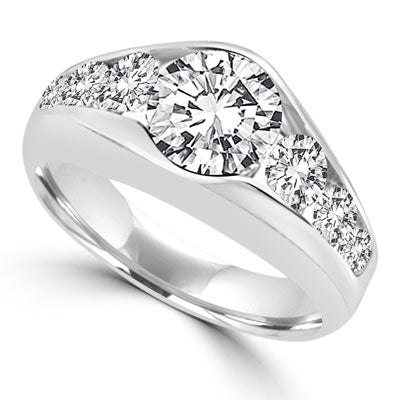 2 carat center stone 14K Solid White Gold ring