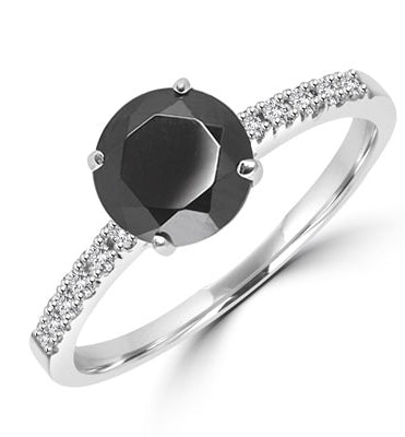 Diamond Essence Designer ring with 1.0 Ct. Onyx stone in center with round stone on the band. 1.10 Cts. T.W. set in 14K Solid White Gold.