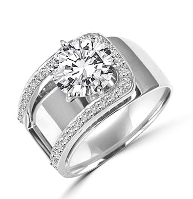 Beauty to Behold. A unique design with 2 Ct. Center and ascending band with round melees. 2.5 Cts. T.W. In 14k Solid Yellow Gold.