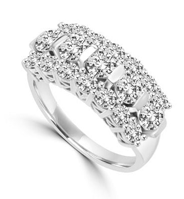 Wide Band Round Sparkles on Display - 2.5 Cts. T.W. In 14k Solid White Gold.