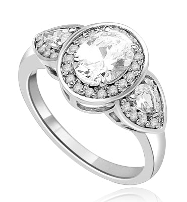 A remarkable combination Ring of 1.5 Ct Oval, 0.25 Ct Trillion and round Accents shows off a sparkle that is surefire hit! 2.5 cts. t.w. In 14k Solid White Gold.
